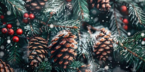 Pine cones sitting on top of a tree, suitable for nature themes - obrazy, fototapety, plakaty
