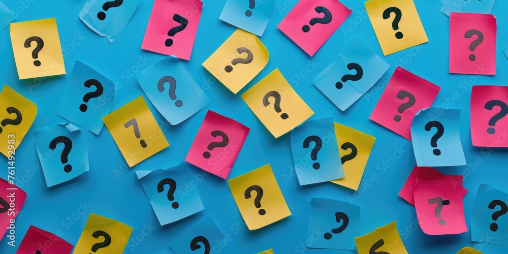 Poster Post It notes covered in question marks, perfect for adding a sense of curiosity and confusion to your projects