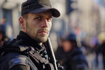 Obraz premium A man holding a baseball bat, ready for action. Suitable for sports or security concepts