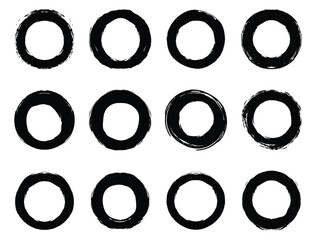 Brush circles. Grunge texture. Hand drawn Round shape.  Hand drawn paint brush circle logo frame – for stock,