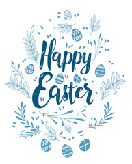 Fototapeta premium Happy Easter greeting card with eggs and flowers spring holiday celebration banner vertical