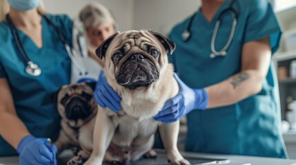 Pug receives care from veterinarians who specialize in pet health clinics.