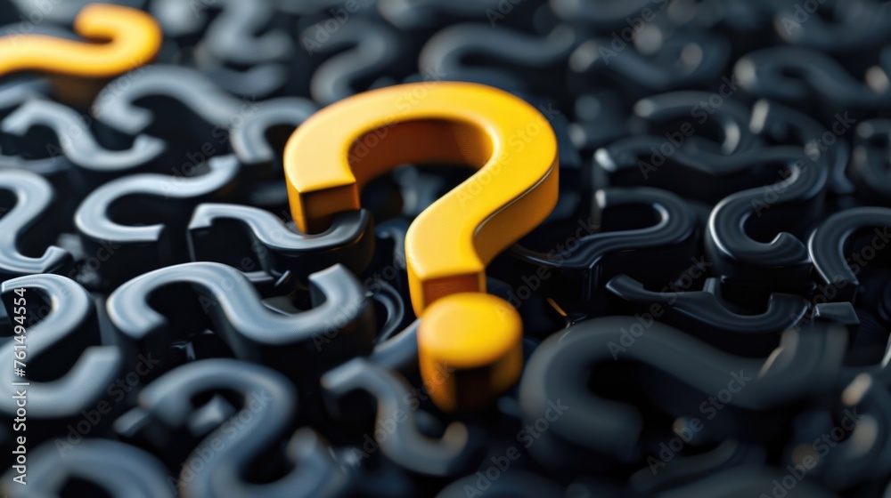 Poster a yellow question mark sitting on top of a pile of black question marks. ideal for educational or bu
