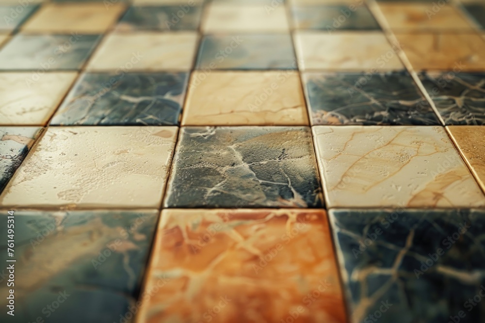 Poster Close up view of a tiled floor with various colors. Perfect for interior design projects