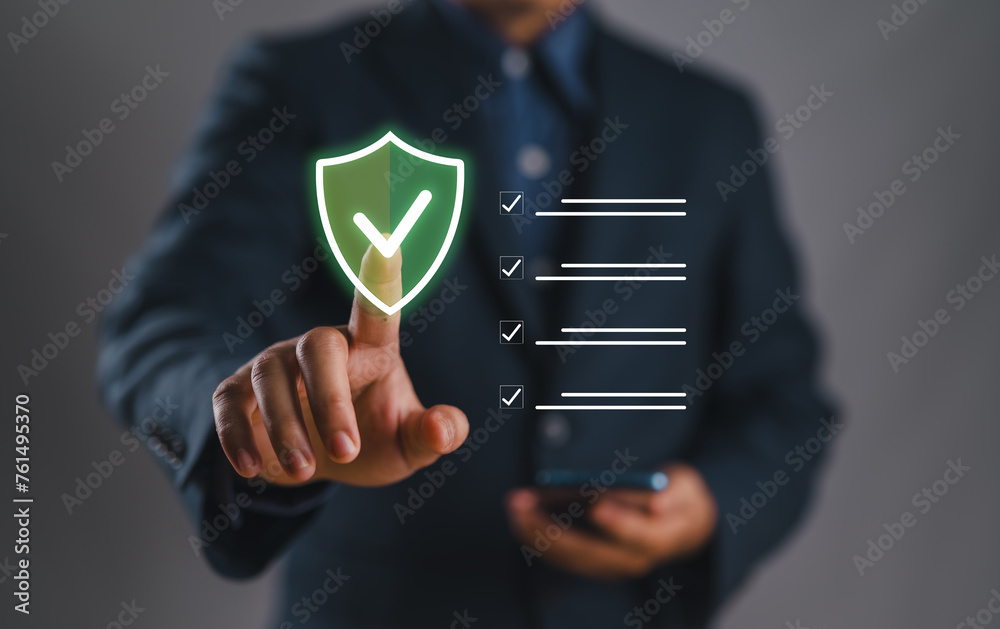 Poster Quality management with Quality Assurance or QA and Quality Control or QC and improvement. Standardization and certification concept. Compliance to regulations and standards. Concept with manager.