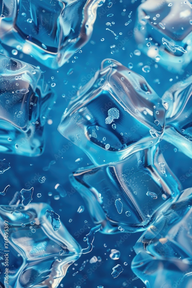 Poster close up of a bunch of ice cubes. great for food and beverage concepts