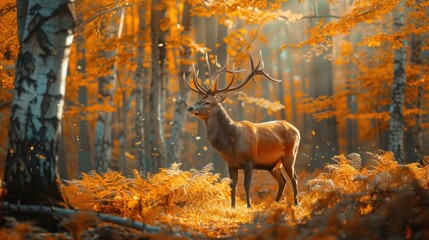 A majestic deer in a beautiful autumn forest