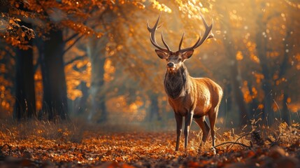 A majestic deer in a beautiful autumn forest