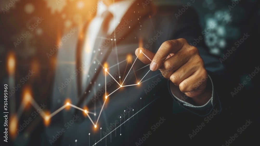 Aufkleber a man in a suit pointing at a graph, suitable for business concepts