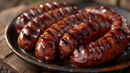 Juicy grilled sausages on a plate