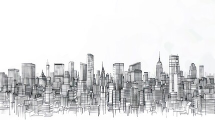 Minimalist black and white pencil sketch of a cityscape - obrazy, fototapety, plakaty