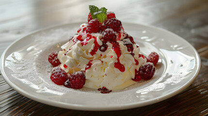 Sumptuous raspberry pavlova with cream
