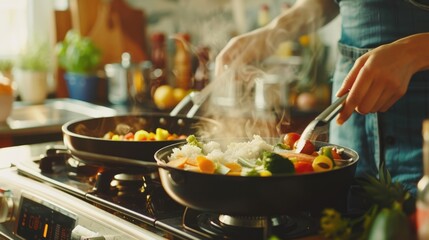 Person cooking food on a stove, perfect for culinary blogs or cooking magazines