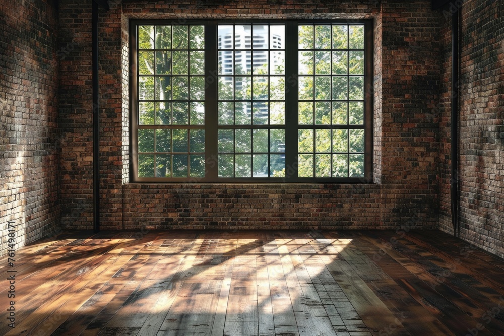 Poster a simple room with a wooden floor and a window. ideal for interior design projects