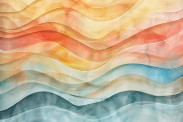 Zelfklevend Fotobehang 温かみのあるパステルカラーの抽象的な水彩サイン波  © Maki_Illust