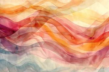 Poster 温かみのあるパステルカラーの抽象的な水彩サイン波  © Maki_Illust