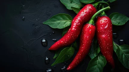 Papier Peint photo Piments forts Fresh spicy red chili background with copy space