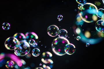 abstract soap bubbles isolated on black background