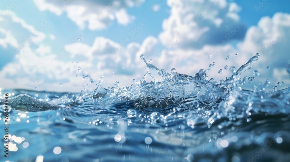Poster a close up of a powerful wave in the ocean. suitable for marine and nature themes