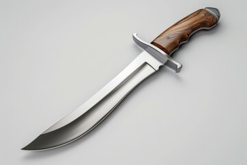 Sharp knife with wooden handle on plain white background. Ideal for kitchen or cooking related designs - Powered by Adobe