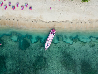 Boat view with clear water on the beach aerial view