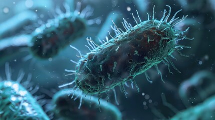 Microbiology illustration of vibrant E. coli bacteria - obrazy, fototapety, plakaty