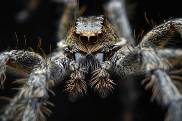 up close of a spiders head isolated on black background
