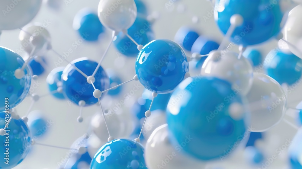 Poster blue and white balls floating in the air, suitable for various design projects