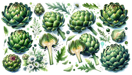 Fototapeta premium Watercolor of Artichokes