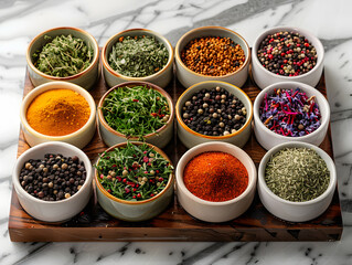 A variety of spices neatly arranged in tin containers, showcasing a colorful array of culinary delights awaiting exploration and flavor enhancement.