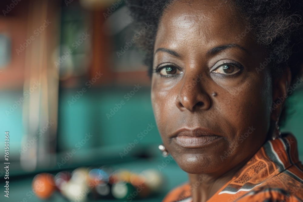 Poster close up of a person near a pool table. suitable for sports and leisure concepts