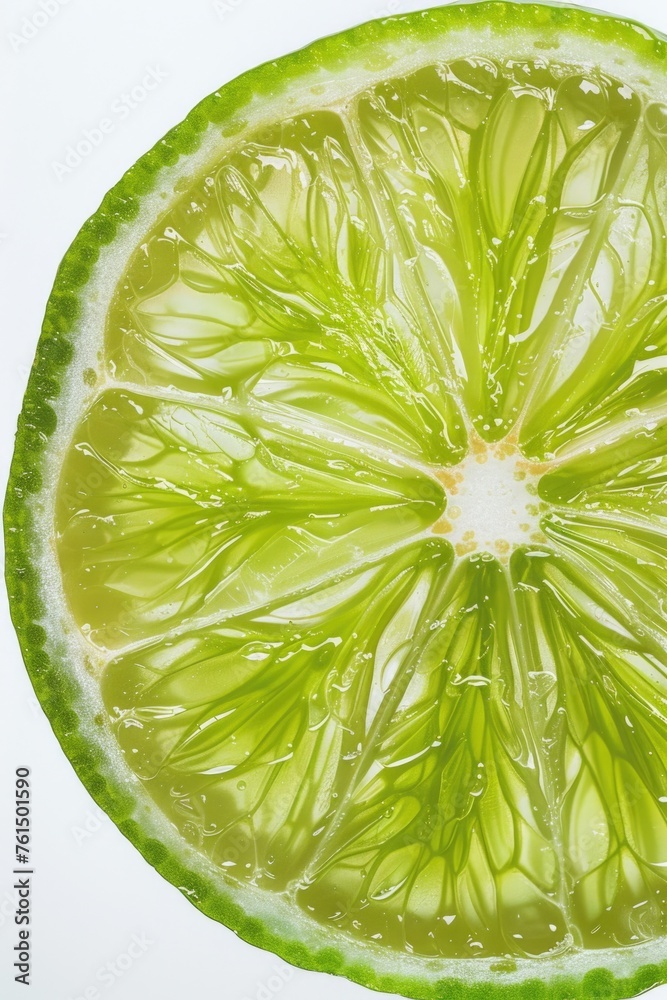 Poster a close up of a fresh slice of lime. perfect for food and drink concepts