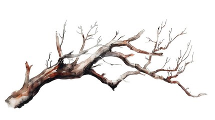 A watercolor painting of a dead tree branch. Suitable for nature-themed designs