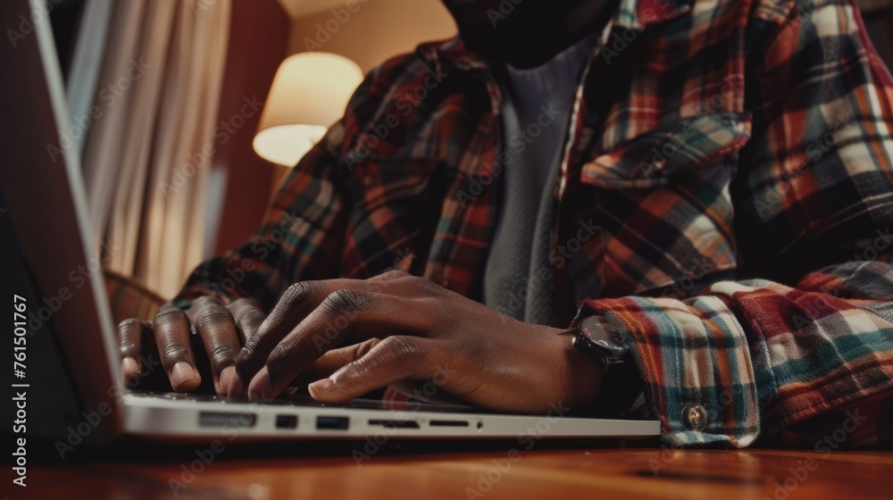 Aufkleber a close up of a person typing on a laptop. suitable for technology and business concepts