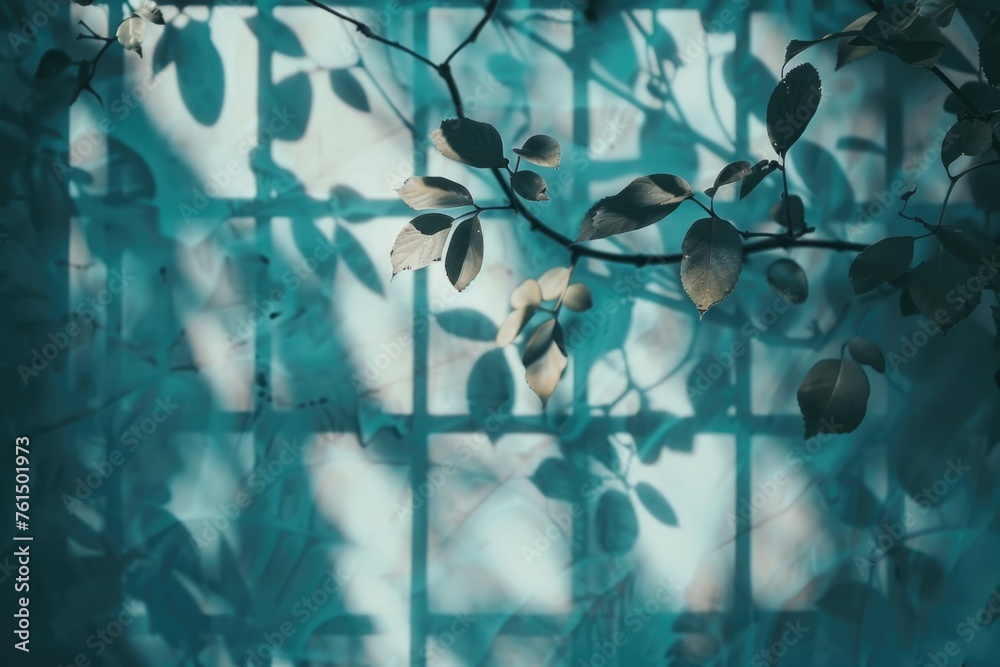 Poster a window with leaves on it. suitable for nature or home decor concepts