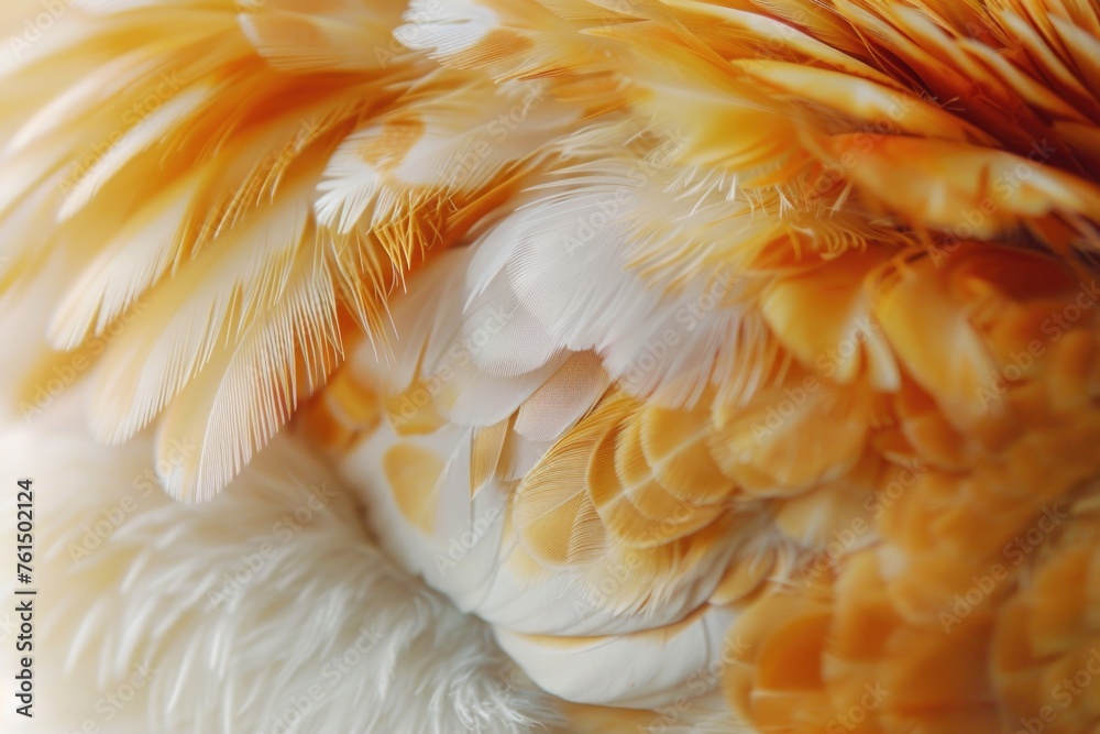 Poster detailed view of yellow and white bird feathers. suitable for nature and wildlife concepts
