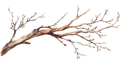 Detailed watercolor painting of a tree branch. Ideal for nature-themed designs
