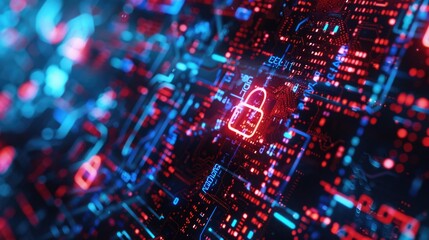 Fototapeta premium Image of a computer screen with a glowing padlock, suitable for cybersecurity concepts