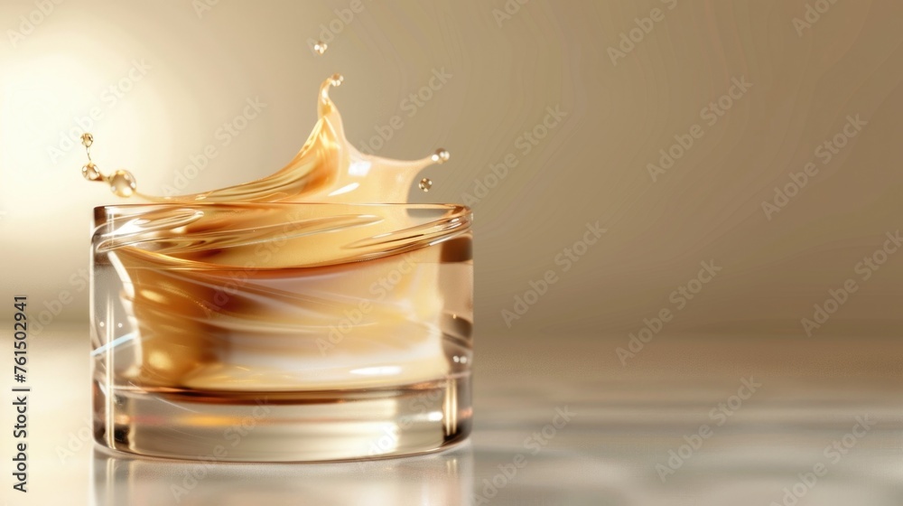 Poster a glass of liquid with a splash, suitable for various design projects