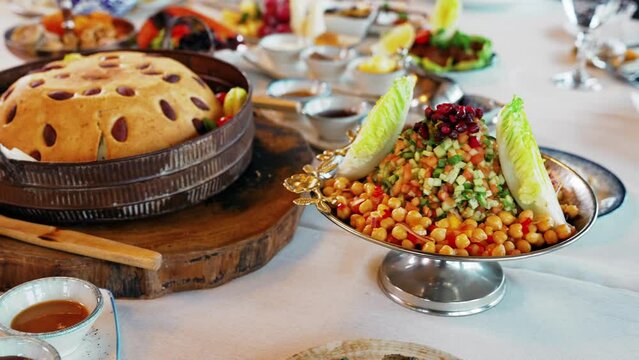 Turkish traditional flavor Perde Pilav. Local foods concept. Rice with almond and dough. Ramadan food concept.