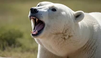 Raamstickers A Polar Bear With Its Mouth Open Panting In The H © Azra