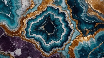 dark blue and purple agate merge with marbling effect and gold veins background - obrazy, fototapety, plakaty