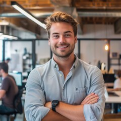 Fototapeta premium Young entrepreneur in a startup hub trendy yet professional attire