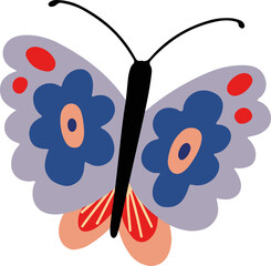 Obraz premium Hand drawn butterfly. Flower butterfly, moth wings and spring colorful flying insect, isolated vector flat illustration. Folk art style.