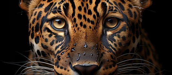 Fotobehang Jaguar face on black background © Dzikir