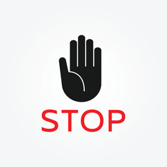 Vector warning stop sign with hand icon