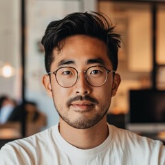 Headshot of a tech startup founder minimalist aesthetic