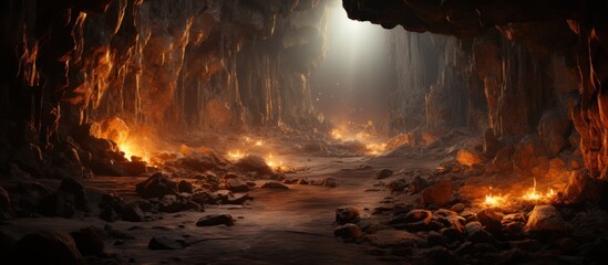 Twinkling lights within the cave like space invite a sense of magic and mystery - obrazy, fototapety, plakaty