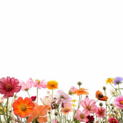 A colorful flower garden with a white background