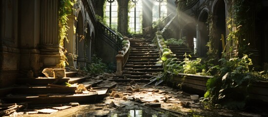 Inside view of an abandoned house - obrazy, fototapety, plakaty
